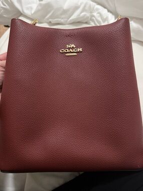 Coach Pebbled Leather Shoulder Bag in Deep Wine with Gold Hardware